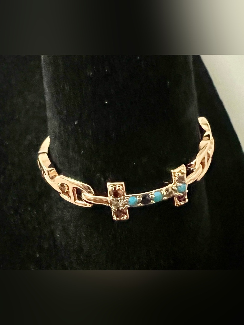 14k Rose Gold Plated  Ring with MultiColor Crystal Pavé Accent on Crosses size 8